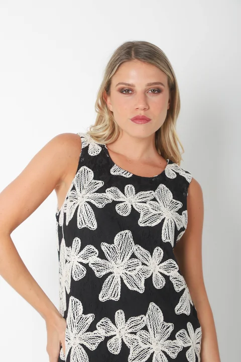 Vestido POCH Encaje con Bordado Crochet GU250110