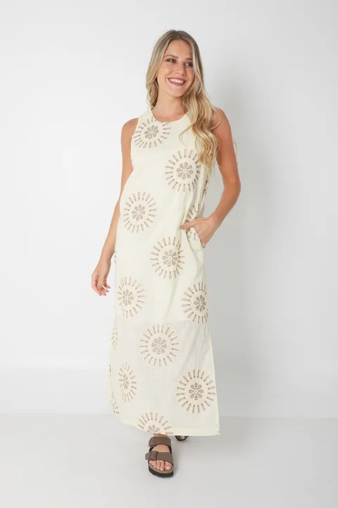 Vestido CIRUS Lino Bordado c/ Bolsillos GU250109