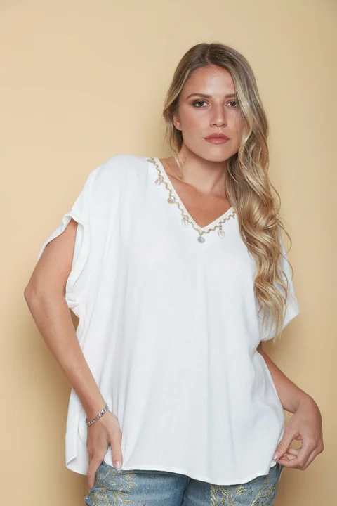 Blusa TAYLOR de Lino c/aplique caracolitos GU0545