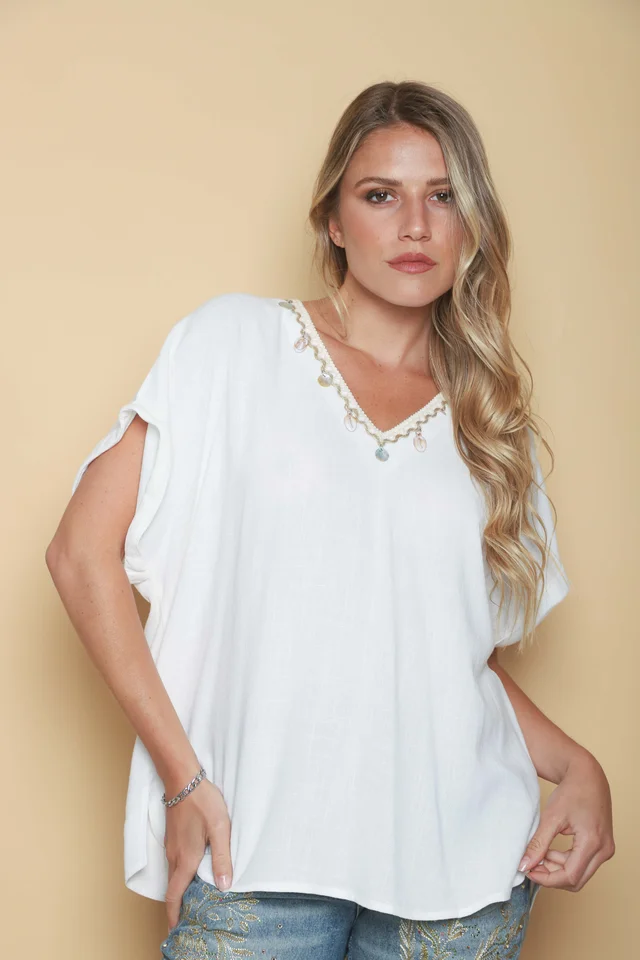 Blusa TAYLOR de Lino c/aplique caracolitos GU0545