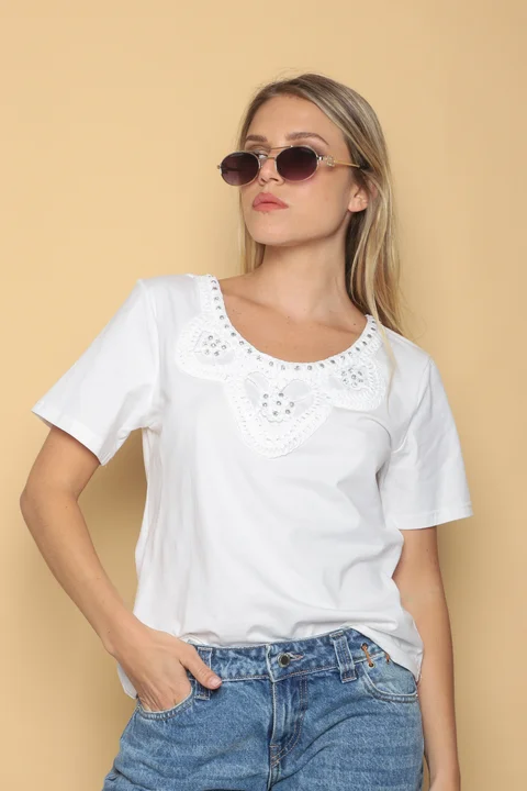 Remera JAZMIN Crochet y Piedras GUK70148