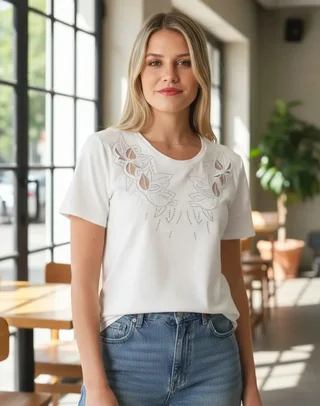 Remera FLOR BORDADA TULL STRASS GUK70031 - Vista 2