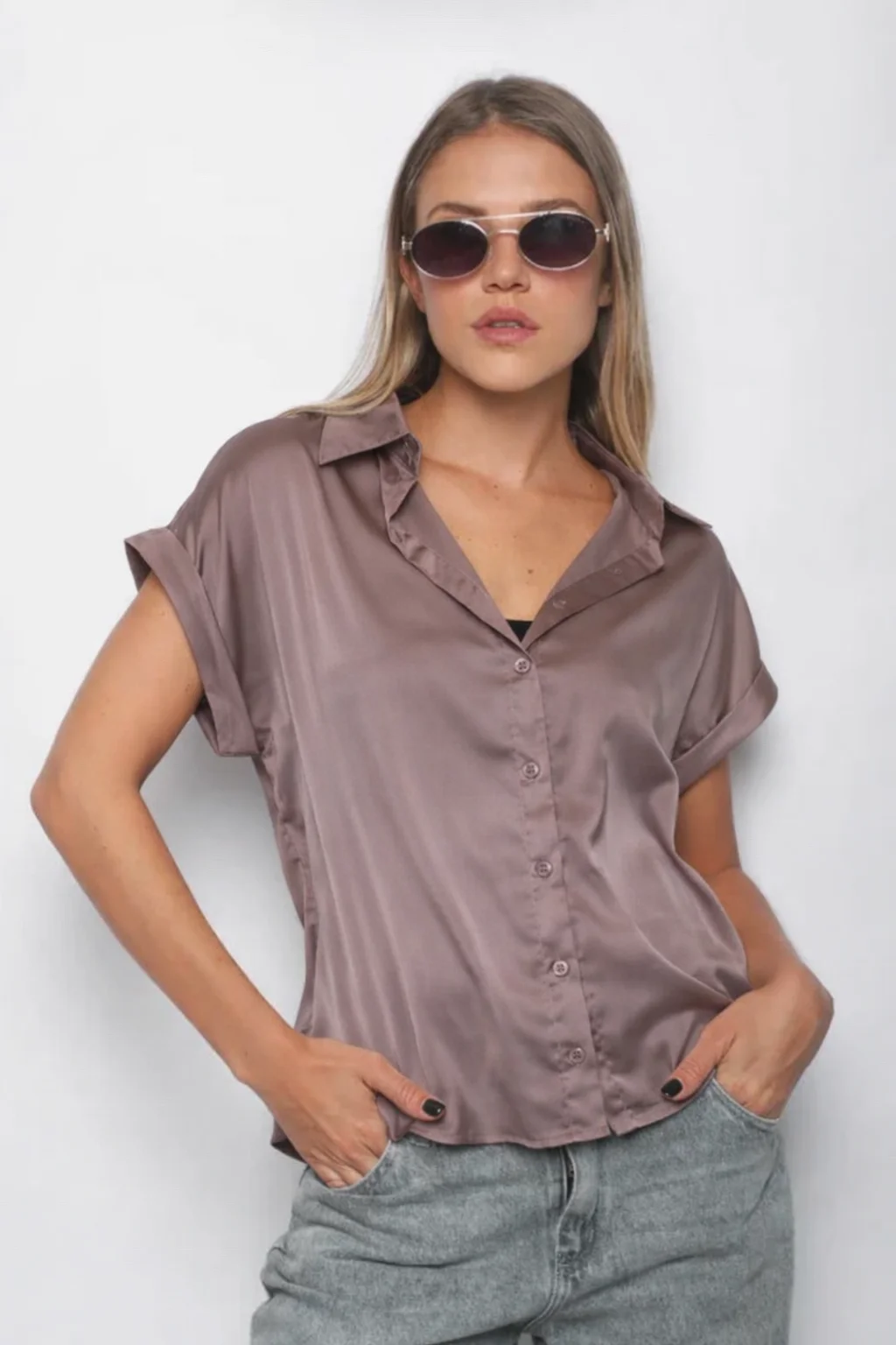Camisa CANDI Satén Manga Corta GUV52