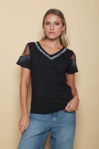 Remera DIVINE c/ Strass y Manga con Tull GU919310  - Vista 1