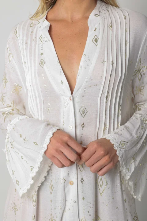 Vestido CINDERELA POPLIN ESTAMPADO  c/ recortes y volados GU4669