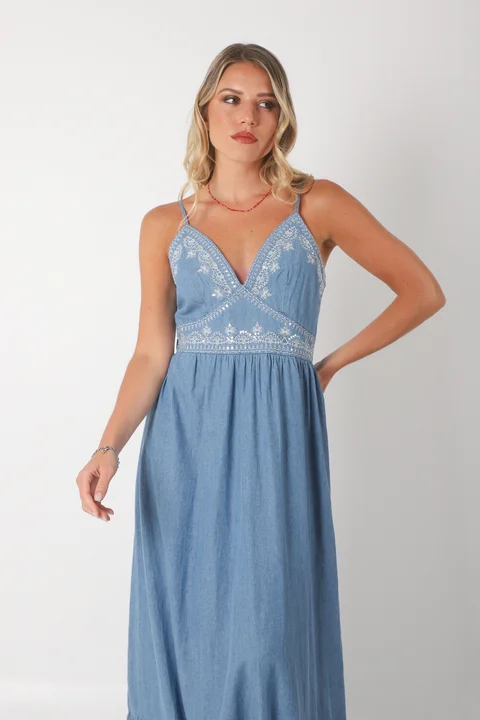 Vestido TAORMINA de Jean Cruzado c/ Bordado GU0559