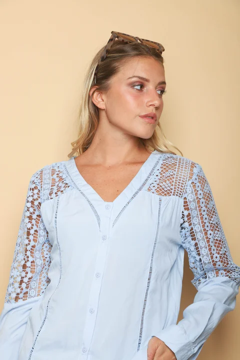 Camisa ASIA Cuello V Mangas Caladas GUK4