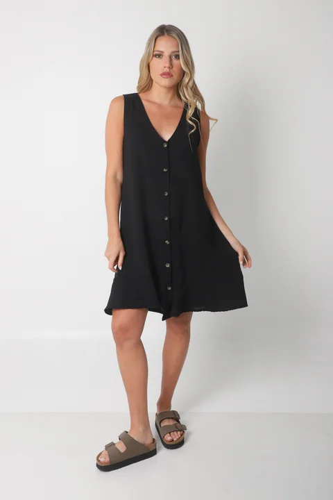 Vestido Gales Abotanado Creppe