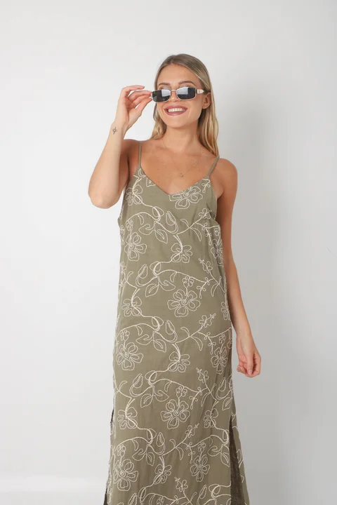 Vestido KALSY lino c/bordado GUK70142-9