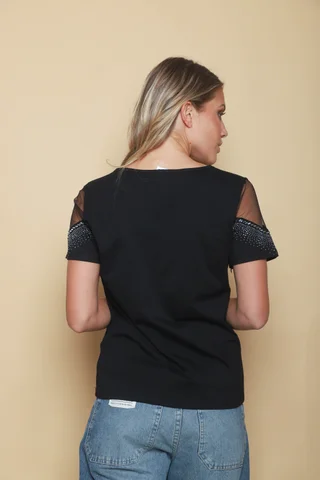 Remera DIVINE c/ Strass y Manga con Tull GU919310  - Vista 5