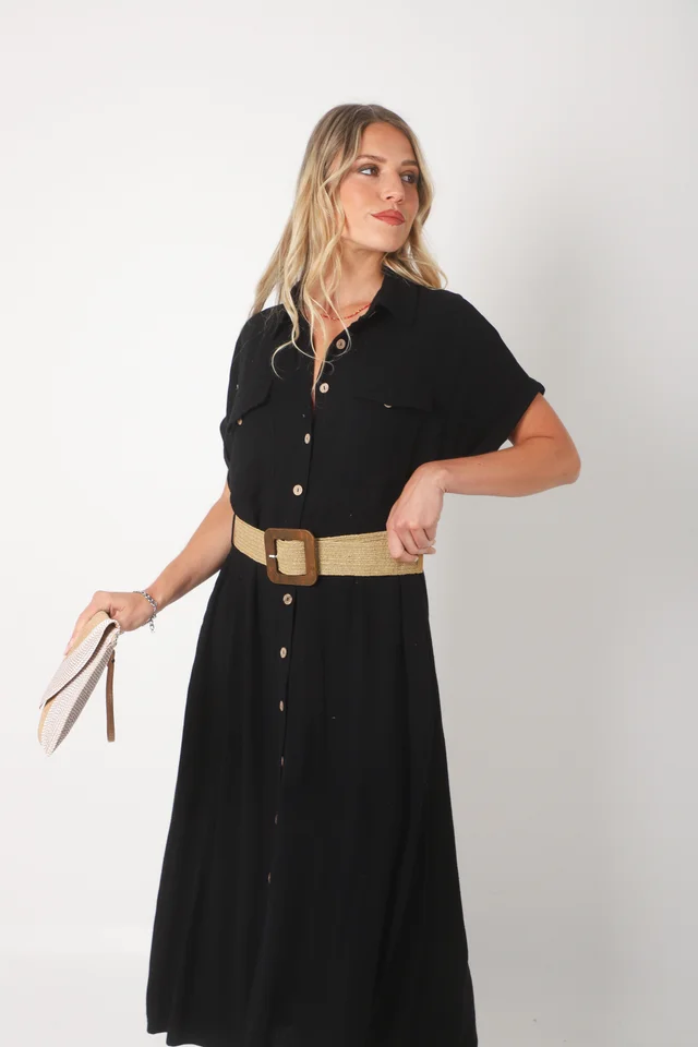 Vestido KAVALI Camisero Lino c/ Cinto GU0548