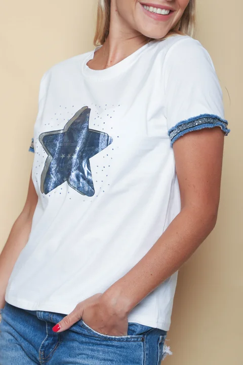 Remera AZZURA STAR C/ Relieve y Strass GU5117