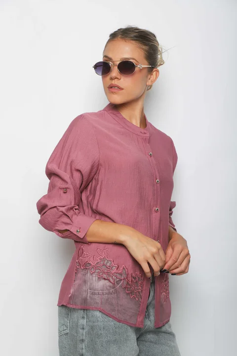 Camisa VINAR Cuello Mao Bordada con Tul GU0336