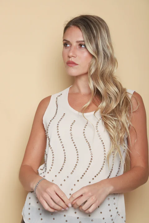 Musculosa AMALFI de gasa c/piedras GUK70126