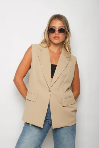 Chaleco LARGO ZEK Sastrero Forrado con Boton Brillo GUP33022 - Vista 4