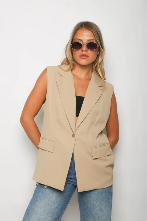 Chaleco LARGO ZEK Sastrero Forrado con Boton Brillo GUP33022