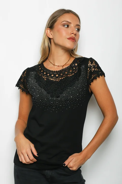 Remera ROYALTY Bordada con Strass GU356341