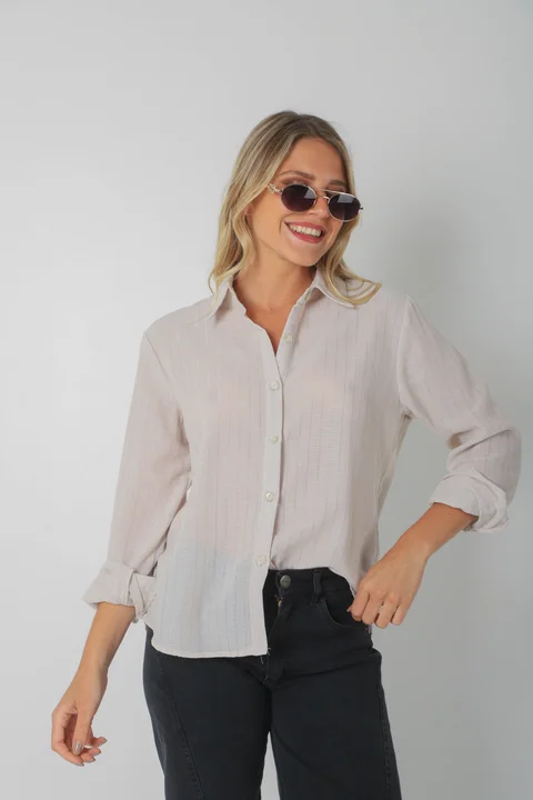 Camisa BANERY de Lino Raya Lurex Botones c/ Brillo GUK70186