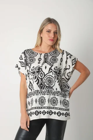 Blusa Lino Amplia Chenay Morroco c/ Strass  GU6130N - Vista 2