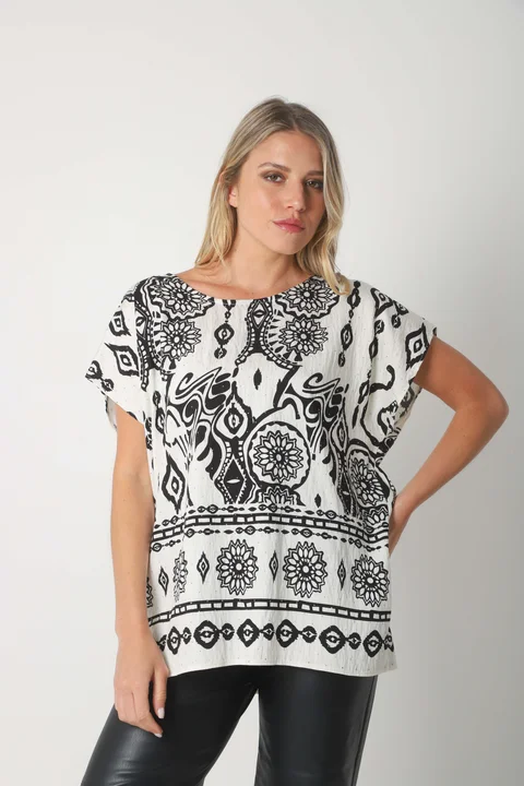 Blusa Lino Amplia Chenay Morroco c/ Strass  GU6130N