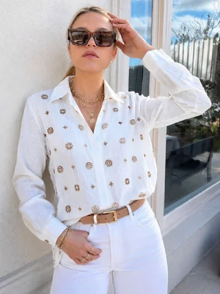 Camisa PUIGARI Lino Bordada GU70238 - Vista 4