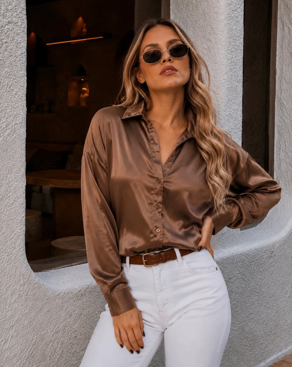 Camisa ZELENI Saten c/ Tiras para atar Atras GUK70282