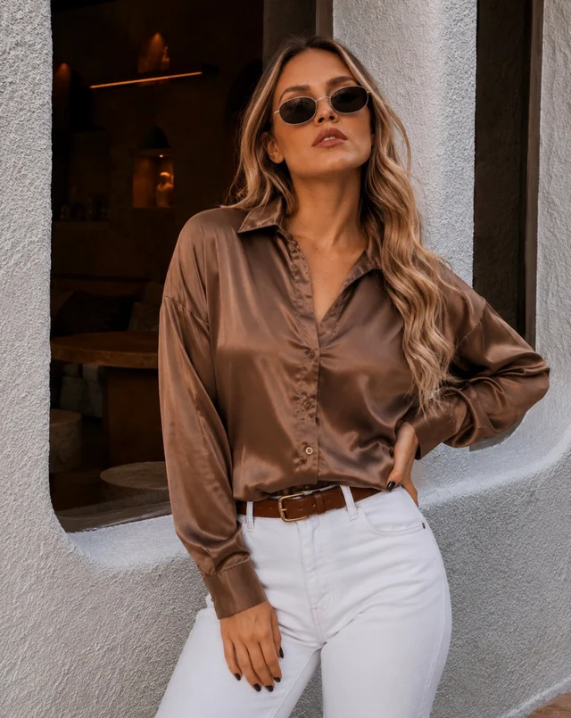 Camisa ZELENI Saten c/ Tiras para atar Atras GUK70282