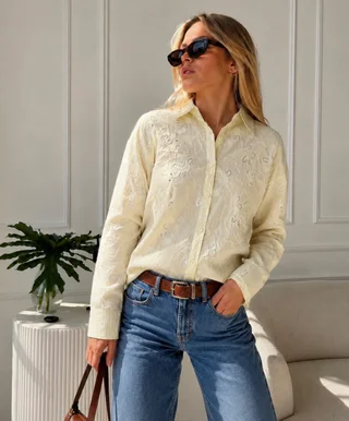 Camisa MISS AMARILLA Flores Bordadas y Lentejuelas GU5195 - Vista 4