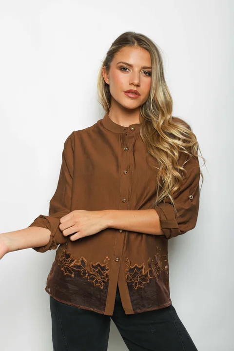 Camisa VINAR Cuello Mao Bordada con Tul GU0336