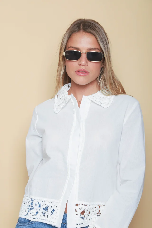 Camisa FARREL Corta de LINO con Crochet GUK70113