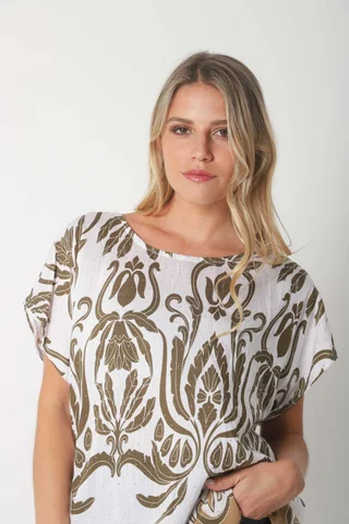 Blusa Lino Amplia Chenay Sandy c/ Strass  GU6130N - Vista 6