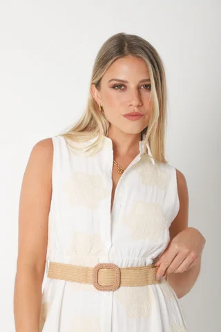 Vestido LOOK Camisero de LINO Bordado Con Cinto GU250114 - Vista 5
