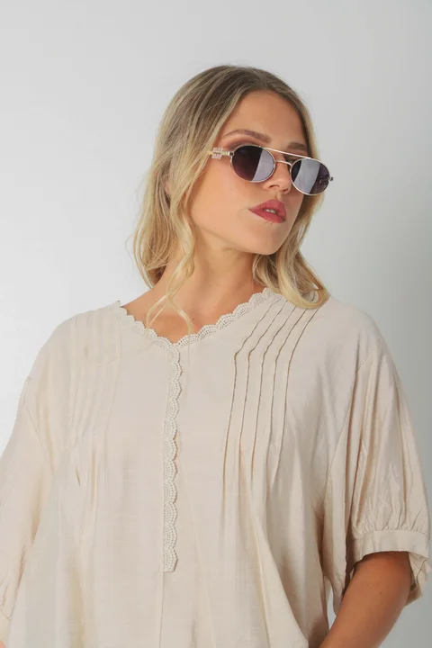 Blusa AMARE Lino c/ puntilla GU0334