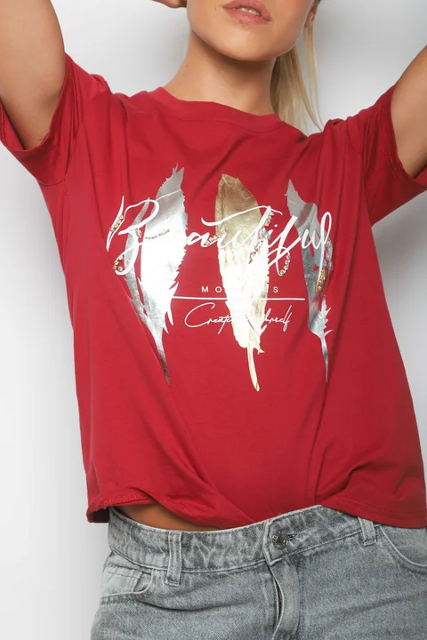 Remera BEAUTIFUL PLUMAS c/ Piedras GUJ5223