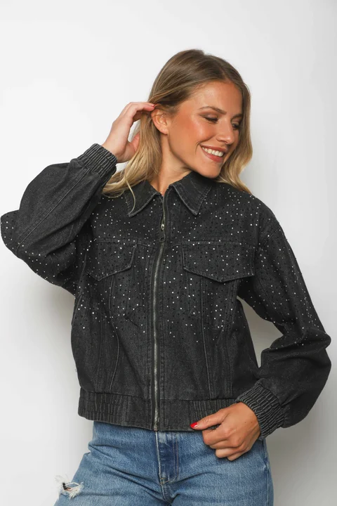 Campera Jean Vakz con Cierre y Strass GU70014