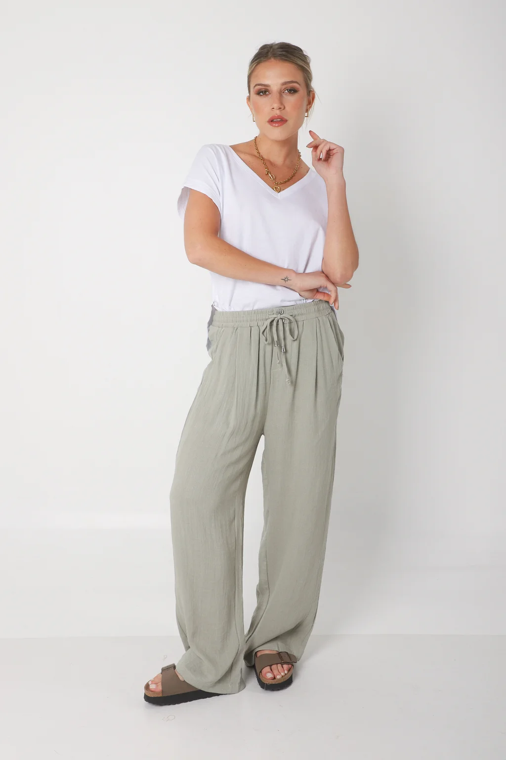 Pantalón MARE de Lino con  Tiras Bolsillos GU0332