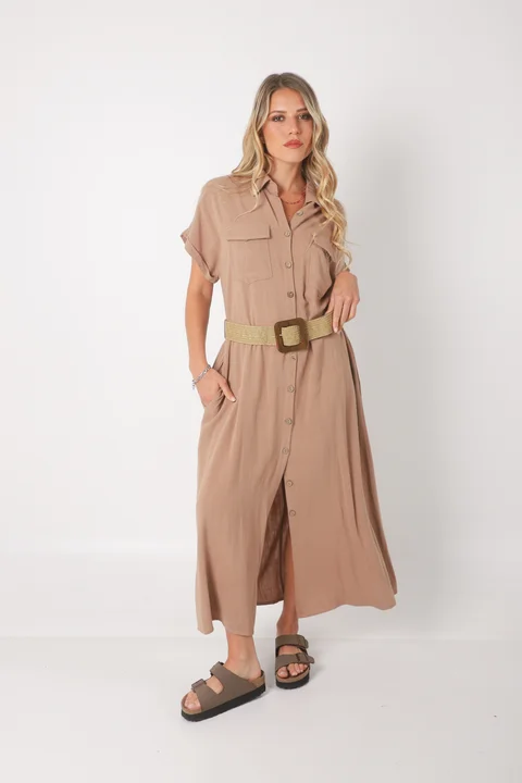 Vestido KAVALI Camisero Lino c/ Cinto GU0548