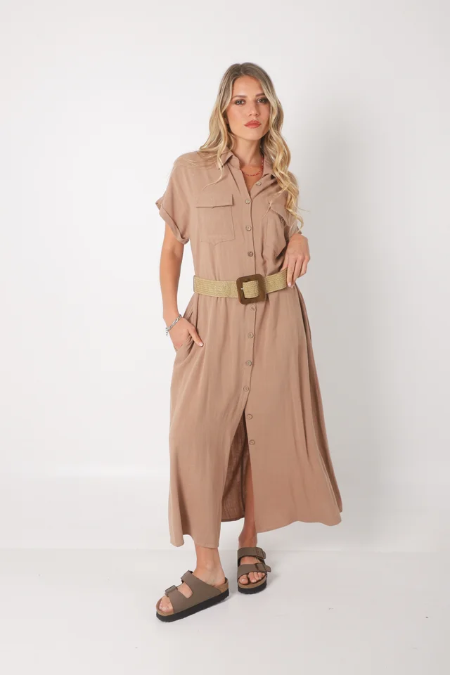 Vestido KAVALI Camisero Lino c/ Cinto GU0548