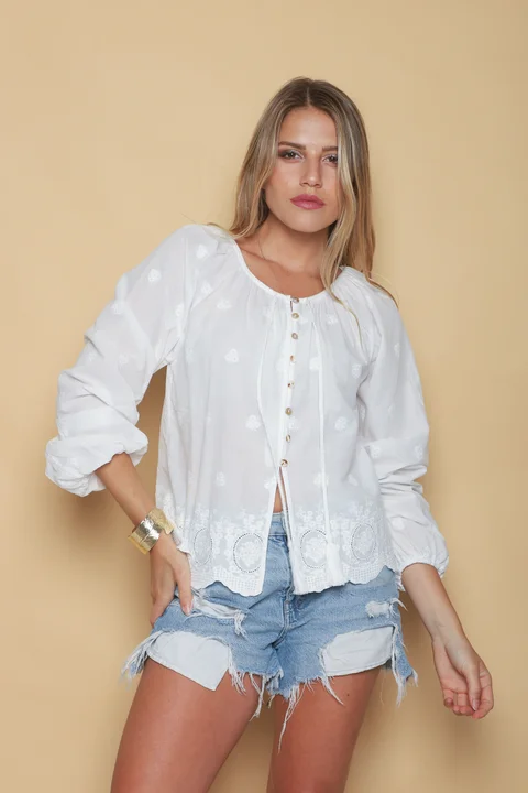 Blusa RONNEY Bordada Con Tiras GU70122