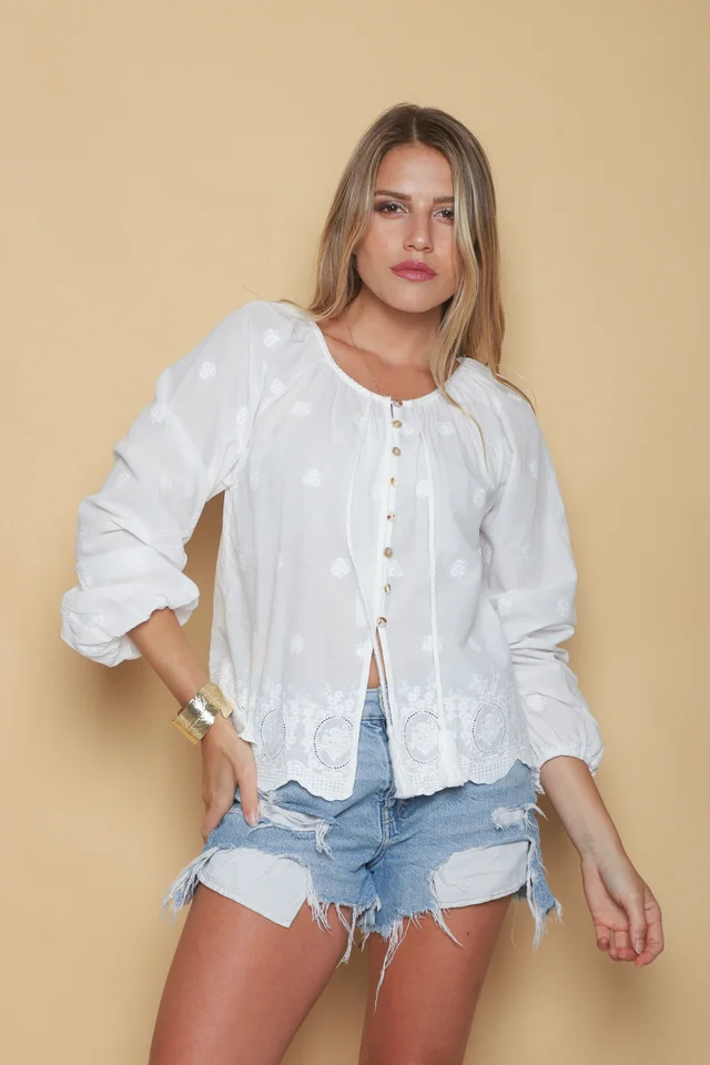 Blusa RONNEY Bordada Con Tiras GU70122