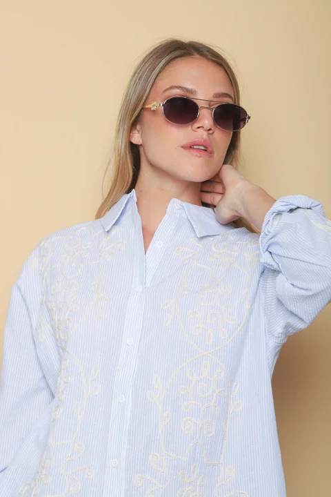 Camisa VOIRE  Rayada Bordada GU0547