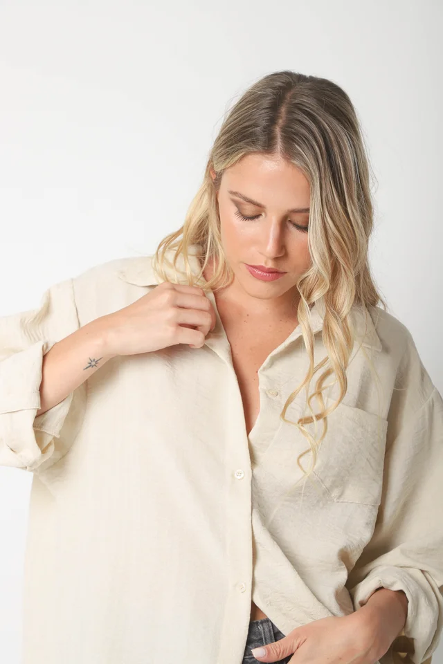 Camisa MARQUESA LARGA  de Lino con Fantasia y Bolsillo 