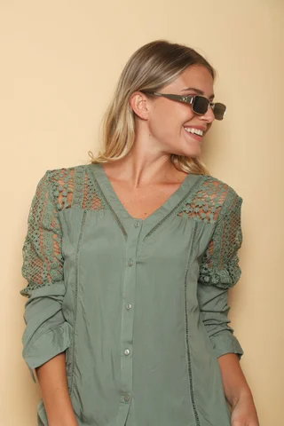 Camisa ASIA Cuello V Mangas Caladas GUK4 - Vista 6