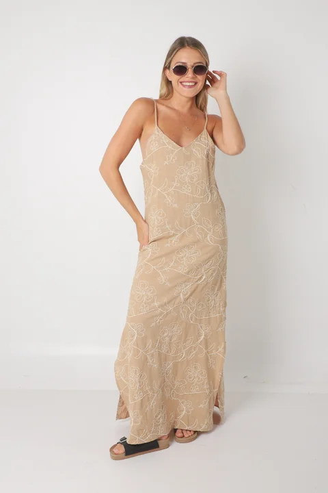 Vestido KALSY lino c/bordado GUK70142-9