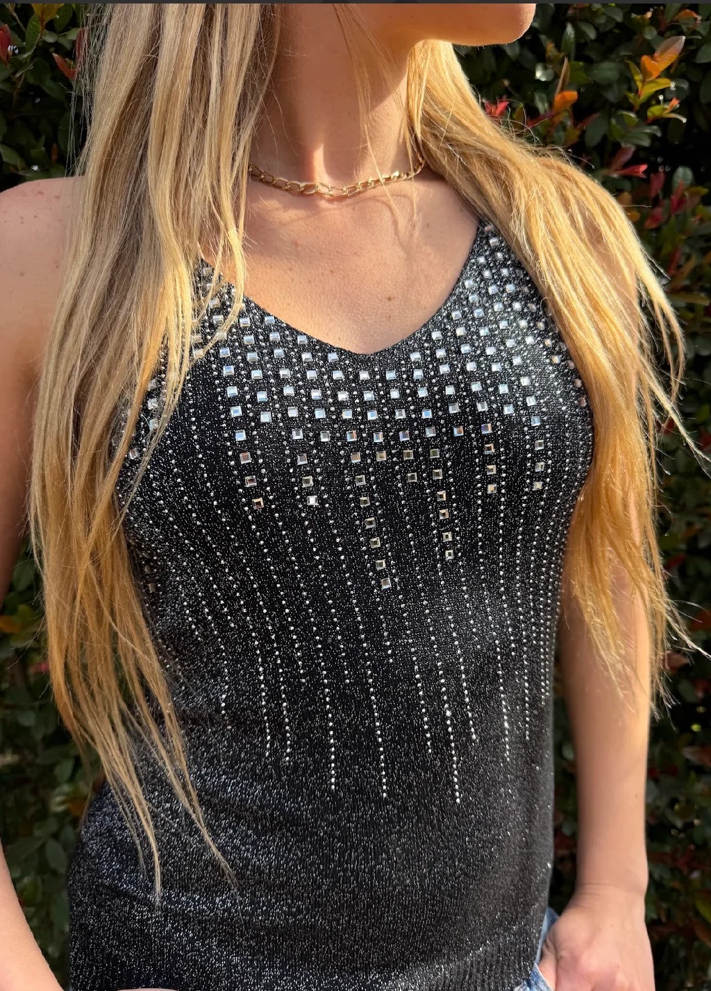 Musculosa LUMIER LUREX Tejida Lurex con Tacha Cuadradas GU5524