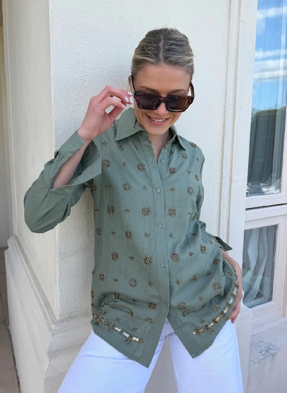 Camisa PUIGARI Lino Bordada GU70238