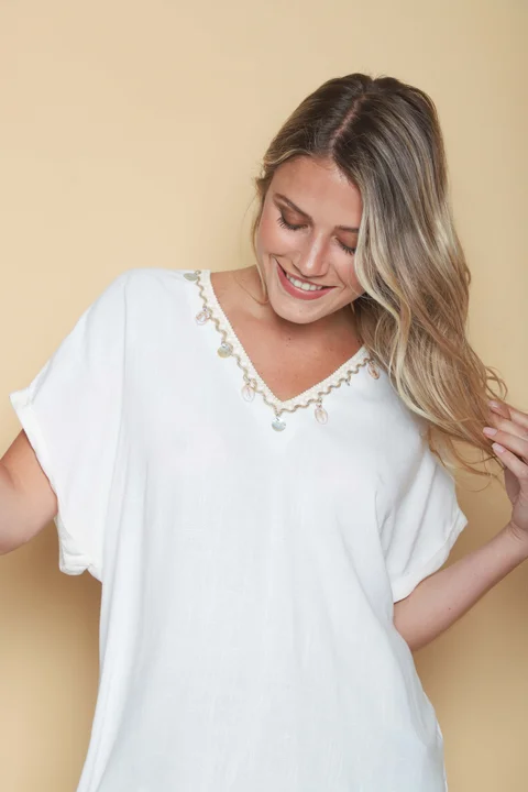 Blusa TAYLOR de Lino c/aplique caracolitos GU0545