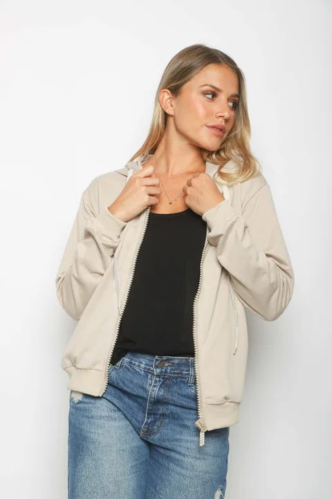 Campera Siena Beige Algodon con Cierres con Brillos GUK166