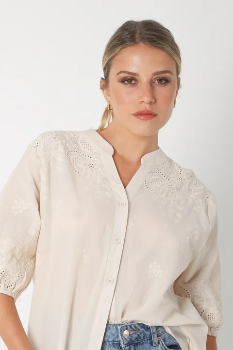Blusa MAURA Broderie Bordada c/ Puño y Manga 3/4 GU0335