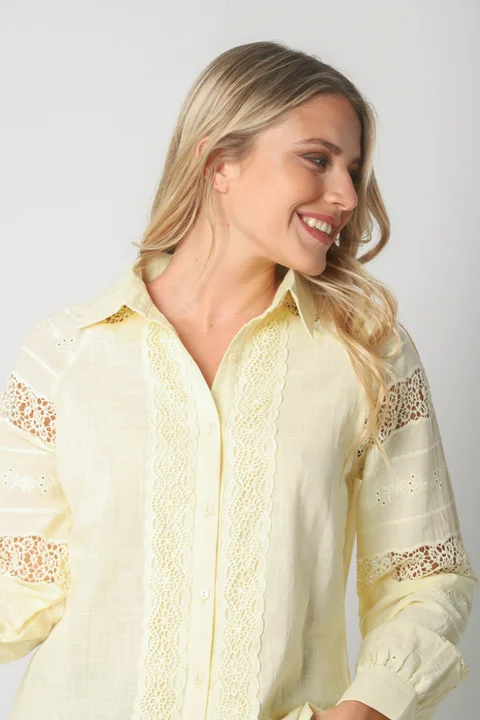 Camisa LAFINUR Lino y Broderie GUL70183